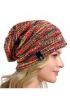 HISSHE Femmes Slouch Bonnets Knit Béret Skullcap Longs Chapeaux Baggy dhiver Dété B08w, Multi Rouge, M