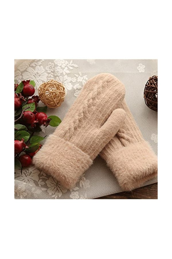 Mitaines dhiver pour femme en tricot torsadé épais pour garder au chaud plus velours à lintérieur du poignet taille unique