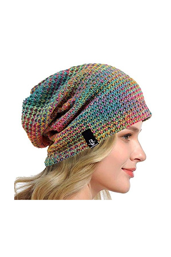 HISSHE Femmes Slouch Bonnets Knit Béret Skullcap Longs Chapeaux Baggy dhiver Dété B08w, Multi Rouge, M
