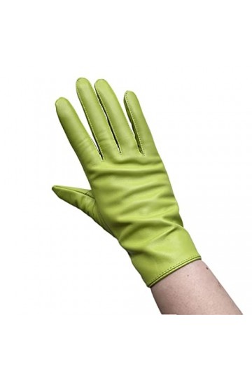 Gants en cuir pour femme Printemps Automne Hiver Bordure perle Moufles élégantes Rose M