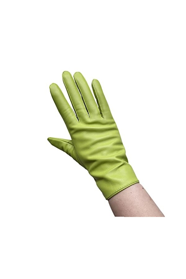 Gants en cuir pour femme Printemps Automne Hiver Bordure perle Moufles élégantes Rose M