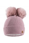 MFAZ Morefaz Ltd Femme Chapeau dhiver Beanie Chapeau Double Pom Pom Hat Bonnet Rose-Pink Powder-Pink 