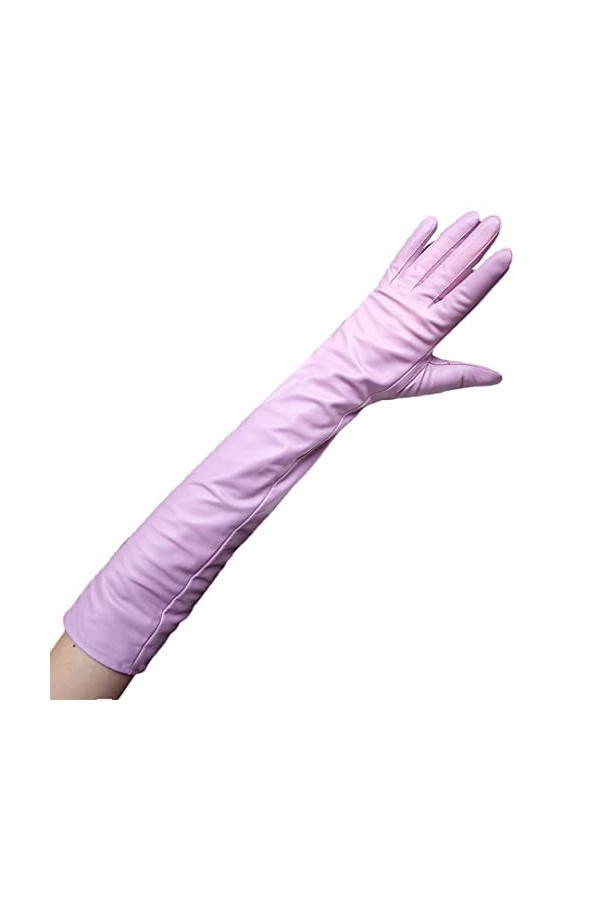 Printemps et automne Gants en peau de mouton pour femme Doublure chaude Pratique écran tactile Moufles longues Lavande 50 cm-
