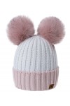 MFAZ Morefaz Ltd Femme Chapeau dhiver Beanie Chapeau Double Pom Pom Hat Bonnet Rose-Pink Powder-Pink 