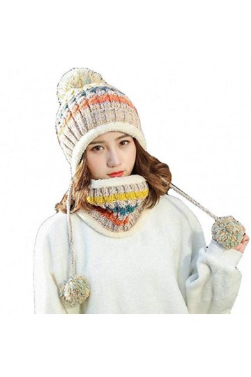 Aisaving Femmes Tricoté Chapeau Écharpe Ensemble Hiver Chaud Épaissir Crochet Bobble Pom Pom Beanie Chapeau Bonnet en Plein A