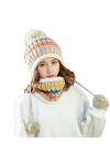 Aisaving Femmes Tricoté Chapeau Écharpe Ensemble Hiver Chaud Épaissir Crochet Bobble Pom Pom Beanie Chapeau Bonnet en Plein A