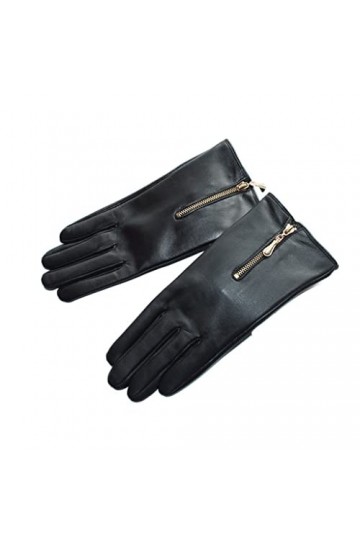 Gants de conduite dextérieur chauds pour femme avec doublure en polaire et fermeture éclair pour écran tactile noir, 7,5 cm