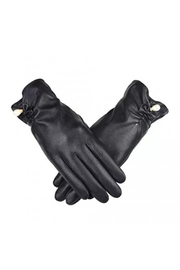 GLUXIT Gants en Cuir Femme Hiver Cyclisme Velours épaissi imperméable Coupe-Vent Mode Polyvalent Conduite Gants