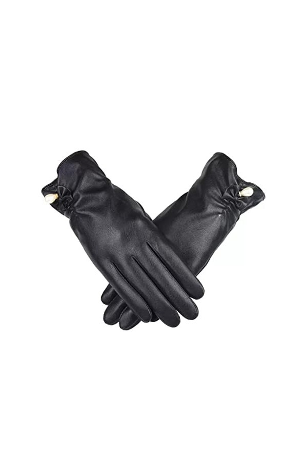 GLUXIT Gants en Cuir Femme Hiver Cyclisme Velours épaissi imperméable Coupe-Vent Mode Polyvalent Conduite Gants