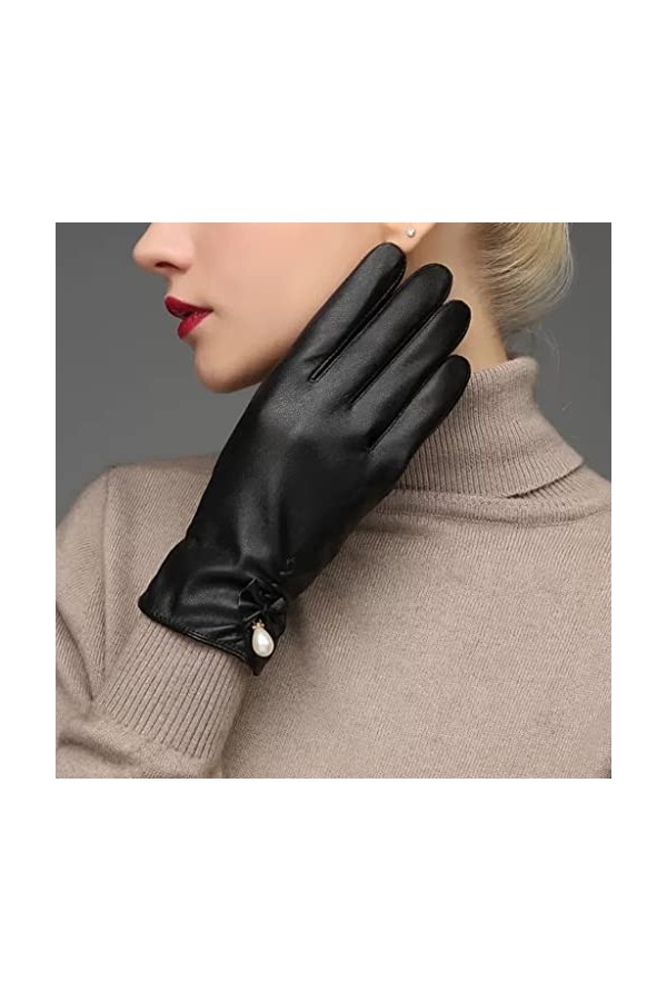 GLUXIT Gants en Cuir Femme Hiver Cyclisme Velours épaissi imperméable Coupe-Vent Mode Polyvalent Conduite Gants