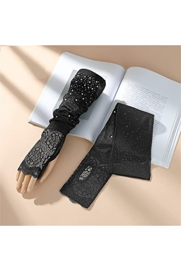 Gants Chauds, Manches en Dentelle pour Femmes Gants à Manches de Glace Minces pour Conduite extérieure Frais en été Noir, 56