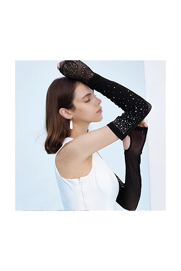 Gants Chauds, Manches en Dentelle pour Femmes Gants à Manches de Glace Minces pour Conduite extérieure Frais en été Noir, 56