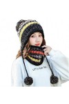 Aisaving Femmes Tricoté Chapeau Écharpe Ensemble Hiver Chaud Épaissir Crochet Bobble Pom Pom Beanie Chapeau Bonnet en Plein A