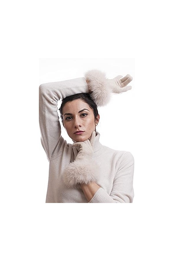 Mivania Cashmere - Gant en cachemire avec fourrure - D160023A - Beige - Taille unique