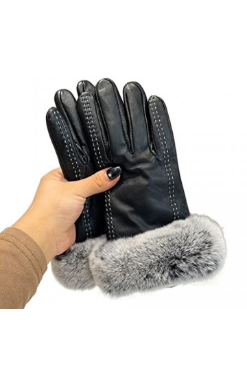 GLUXIT Bol épaissi Polaire Cuir Gants Dames Hiver Cheveux Chauds rembourré épaissi écran Tactile Cyclisme Conduite