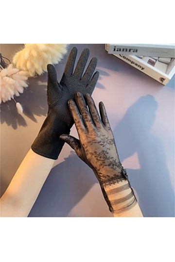 WAAZI Gants dété for Femmes en Dentelle Fine Stretch écran Tactile Respirant Conduite Glace Soie Longs Gants Color : B, Siz