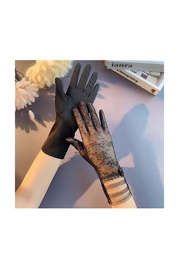 WAAZI Gants dété for Femmes en Dentelle Fine Stretch écran Tactile Respirant Conduite Glace Soie Longs Gants Color : B, Siz