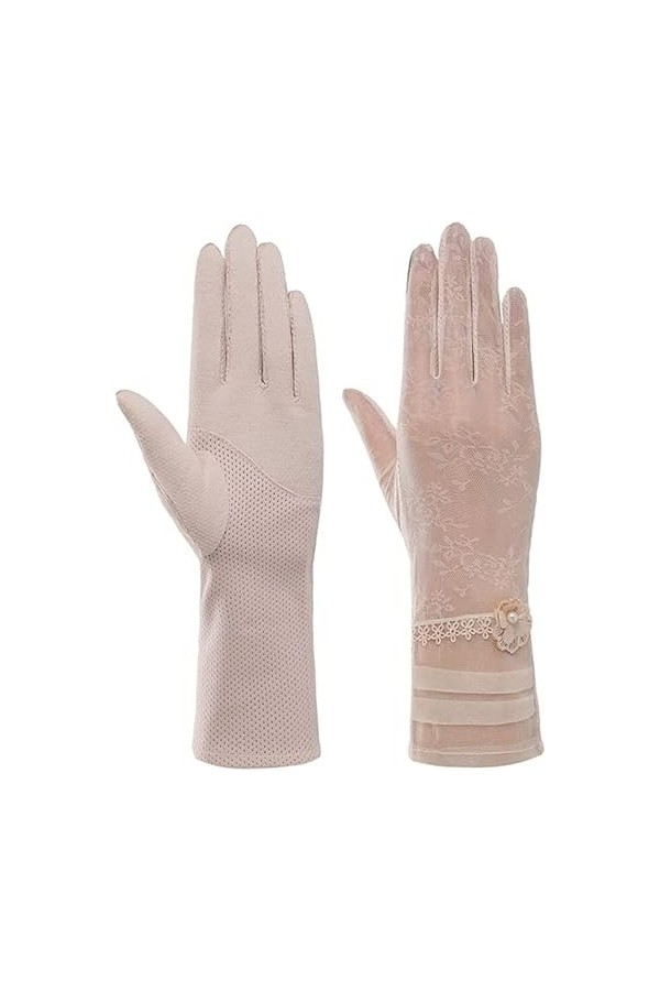 WAAZI Gants dété for Femmes en Dentelle Fine Stretch écran Tactile Respirant Conduite Glace Soie Longs Gants Color : B, Siz