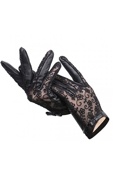TWDYC Gants Sexy Womens Cuir Spring and Automne Mince Noir Dentelle Gants Bow Gants Femmes Color : Black, Size : XL Code 