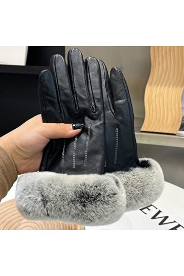 GLUXIT Beaux Gants en Cuir Dames Hiver Chaud Cheveux Velours épaississement écran Tactile Cyclisme Conduite Main ennuyée