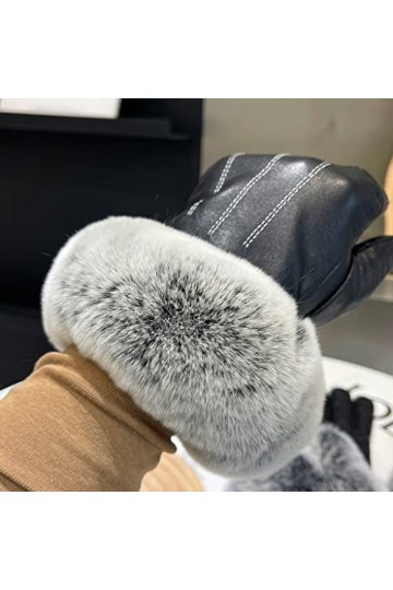 GLUXIT Beaux Gants en Cuir Dames Hiver Chaud Cheveux Velours épaississement écran Tactile Cyclisme Conduite Main ennuyée