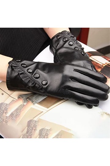 SHYPT Gants en Cuir de Mouton pour Femmes Hiver Chaud écran Tactile doublé Conduite Moto Robe Neige Gants de Conduite Color 