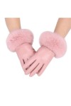 DIXII Gants en cuir for femmes avec poignets en fourrure de lapin Moufles en peau Color : Beige, Size : Einheitsgr��e 