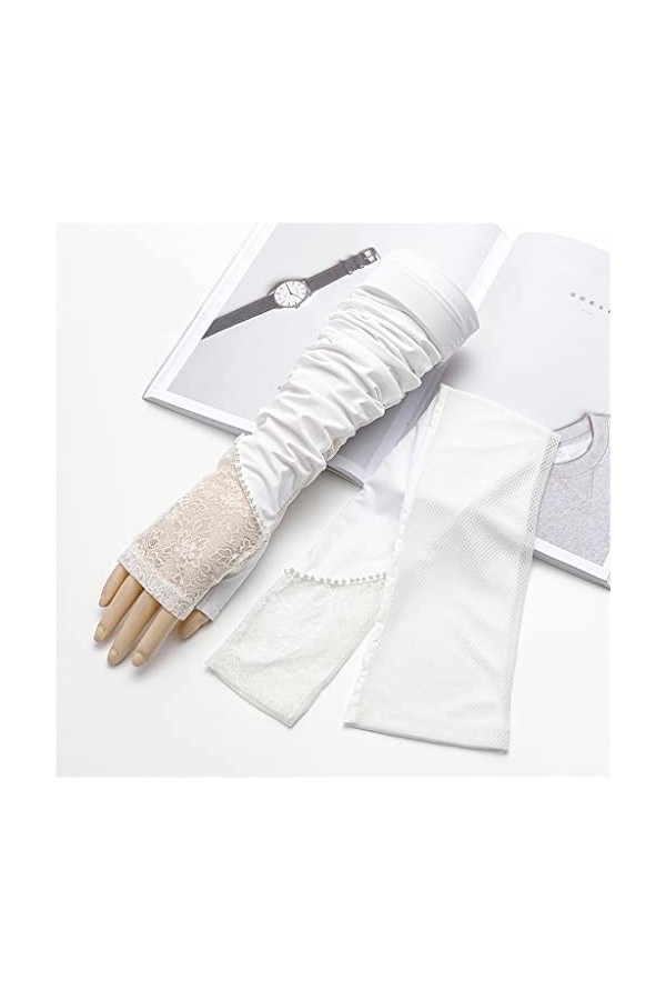 YANYUESHOP Gants de Conduite dété Manches en Soie Glacée pour Femmes Protège-Bras en Dentelle Manches Longues Minces Couleu