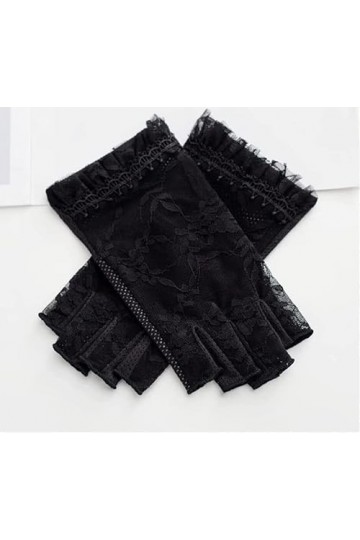 Gants Courts en Dentelle Section Mince dété for Femme Conduite Équitation Écran Tactile Demi-Doigt Confortable et léger Col