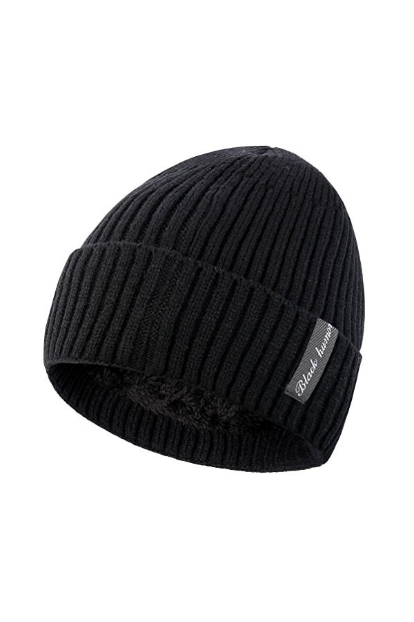 Novawo Bonnet unisexe avec doublure intérieure en polaire, bonnet épais et chaud - Noir - Taille Unique