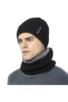 Novawo Bonnet unisexe avec doublure intérieure en polaire, bonnet épais et chaud - Noir - Taille Unique