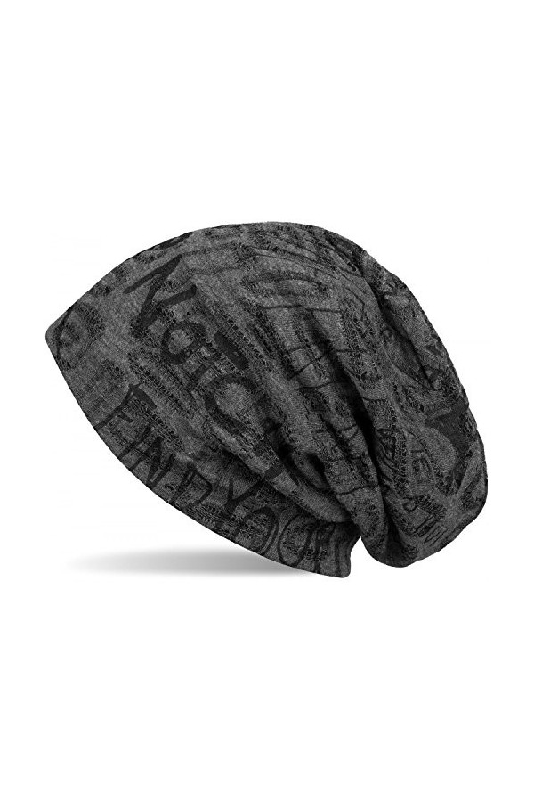 styleBREAKER Bonnet Beanie avec Motif écriture au Design Vintage Destroy, Beanie Long Souple, Unisexe 04024074, Couleur:Gris 