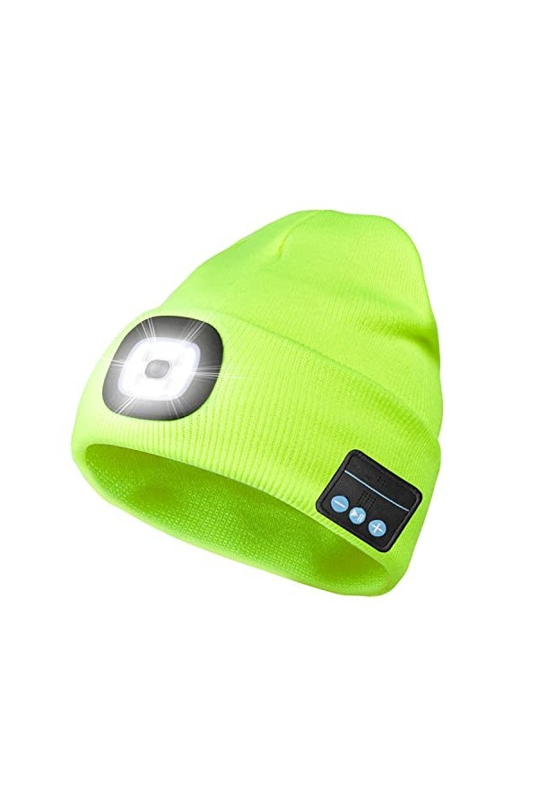Bonnet unisexe avec LED Bluetooth avec lumière hautparleur stéréo intégré et micro Bonnet de lampe frontale Cadeau de Noël po