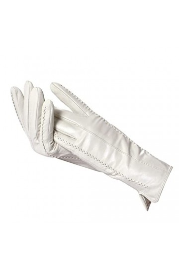 wrtgerht Gants for Femmes en Cuir Blanc, Cuir véritable, Doublure en Coton Chaud, Gants en Cuir, Gants en Cuir Hiver Chaud Ga