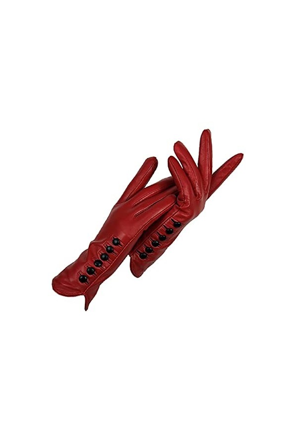 wrtgerht Gants Femme Gants Cuir Véritable Hiver Automne Dames Peau Chaud 6 Boucle Gants Femme Gants Color : Rot, Size : 9 