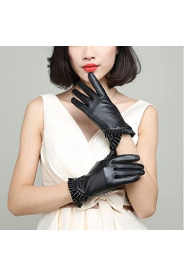 ZAIZAI Gants en Cuir Mode Femme Dentelle Chaude Écran Tactile Hiver Cyclisme à Froid Points à Froid et Gants de Velours à Fro