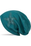 styleBREAKER Bonnet Beanie avec des étoiles rivetées en Strass et des Pierres précieuses Couleur Gris Anthracite, Longbeanie 