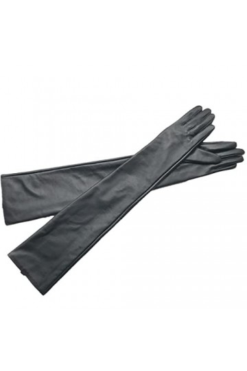 Moufles en cuir pour femme - Doublure thermique en velours - Coudières - Gants utilitaires pour écran tactile - 60 cm - Doubl