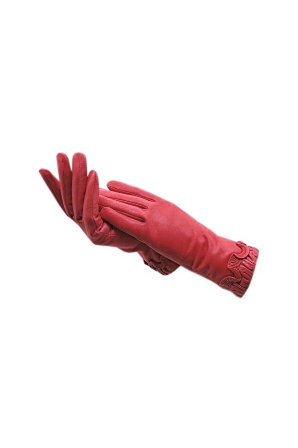 n/a Gants Hiver Femmes Poignet Gants Rouge Chaud épais Doux doublé Conduite Cuir Longs Gants Color : A, Size : 7.5 