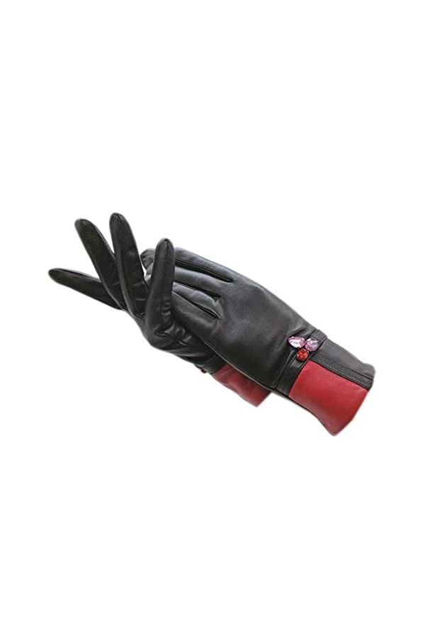 n/a Gants dhiver for Femme Brassards de Poignet Gants en Cuir Noir Mitaines de Conduite doublées Chaudes Color : A, Size : 