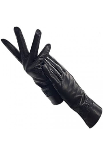 n/a Gants dhiver for Femmes Doublure en Peluche Chaude Gants en Cuir Moto Conduite Cyclisme Doigts froids Color : A, Size :