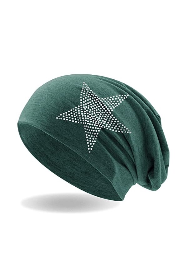 Hatstar Bonnet pour femme avec étoile en strass | Bonnet long élastique | Bonnet long pour fille | avec application élégante 