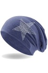 Hatstar Bonnet pour femme avec étoile en strass | Bonnet long élastique | Bonnet long pour fille | avec application élégante 