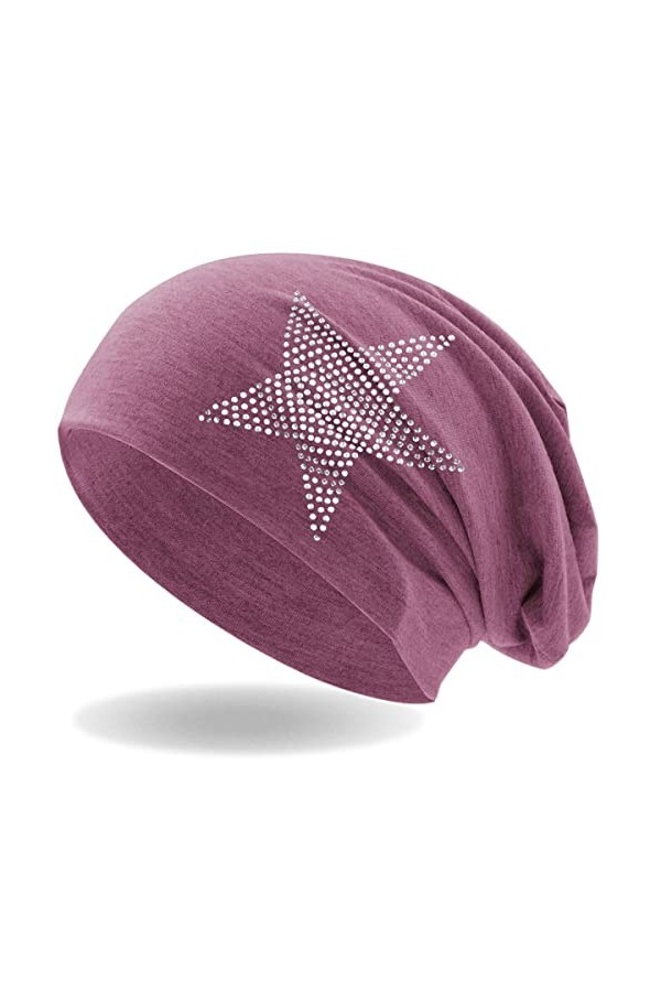 Hatstar Bonnet pour femme avec étoile en strass | Bonnet long élastique | Bonnet long pour fille | avec application élégante 