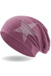 Hatstar Bonnet pour femme avec étoile en strass | Bonnet long élastique | Bonnet long pour fille | avec application élégante 