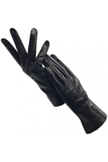 n/a Gants dhiver en Cuir for Dames Gants de Doublure en Peluche Chaude Moto Gants de Doigts froids Color : Black, Size : 8.