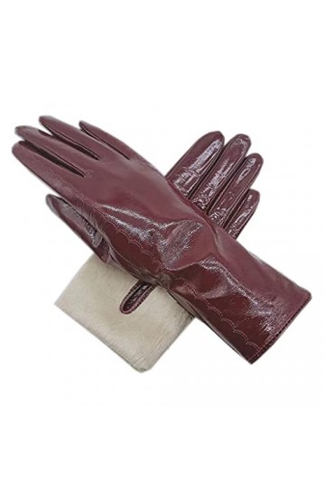 n/a Gants Hiver Dames Poignet Cuir Verni Gants Cuir Brillant Manchettes Cuir Conduite Équitation Vin Color : A, Size : 7 