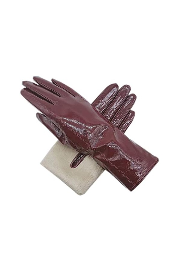 n/a Gants Hiver Dames Poignet Cuir Verni Gants Cuir Brillant Manchettes Cuir Conduite Équitation Vin Color : A, Size : 7 