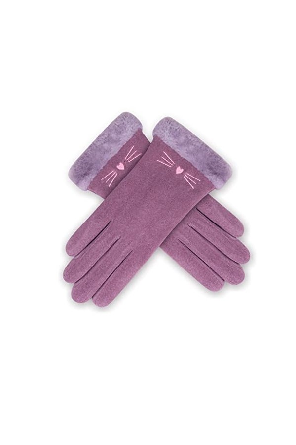 GLUXIT Femmes Hiver Garder Au Chaud Écran Tactile Plus Velours À Lintérieur Épaissir Dessin Animé Chat Gants Daim Villi Poig