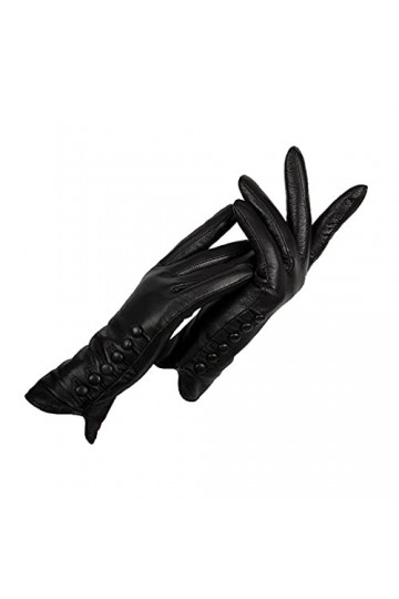 wrtgerht Gants Femme Gants Cuir Véritable Hiver Automne Dames Peau Chaud 6 Boucle Gants Femme Gants Color : Nero, Size : 7 1
